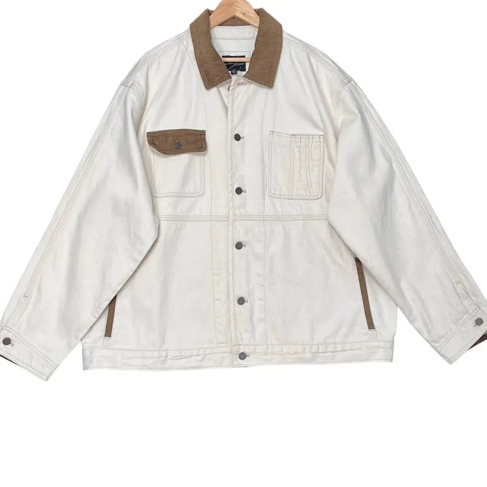 Banana Republic Heritage Denim Chore Coat Mens XXL Corduroy Trim Jean Jacket
